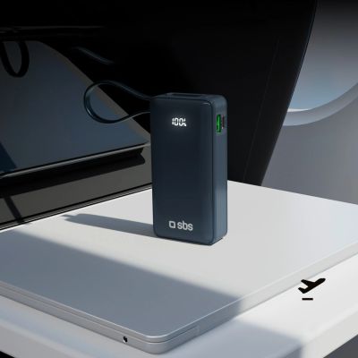 12. Powerbank SBS 10000 mAh 20W with built-in USB-C cable and digital display - dark gray
