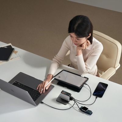 9. Cuktech AD1204U 120W Wall Charger with Display and USB-C Cable - Silver