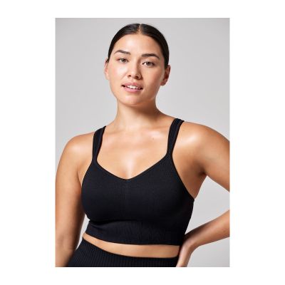 2. CASALL Seamless Rib Padded Sports Bra Black