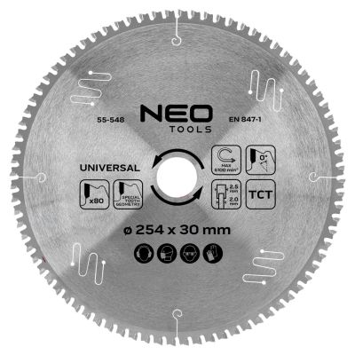Circular saw blade, carbide, 254 x 30 mm, 80 teeth, universal