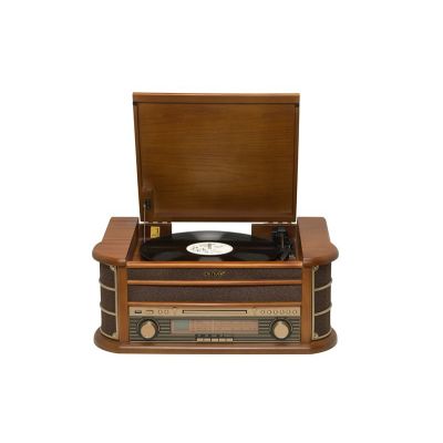 8. Denver MCR-50MK3 Retro Turntable – Wood Dark (FM, CD, USB)