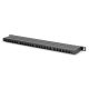 13. High density patch panel 19'' 24x RJ45, LSA level, cat.6, shielded, 0.5U, black, cable guide