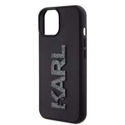 6. Karl Lagerfeld 3D Rubber Glitter Logo case for iPhone 15 - black