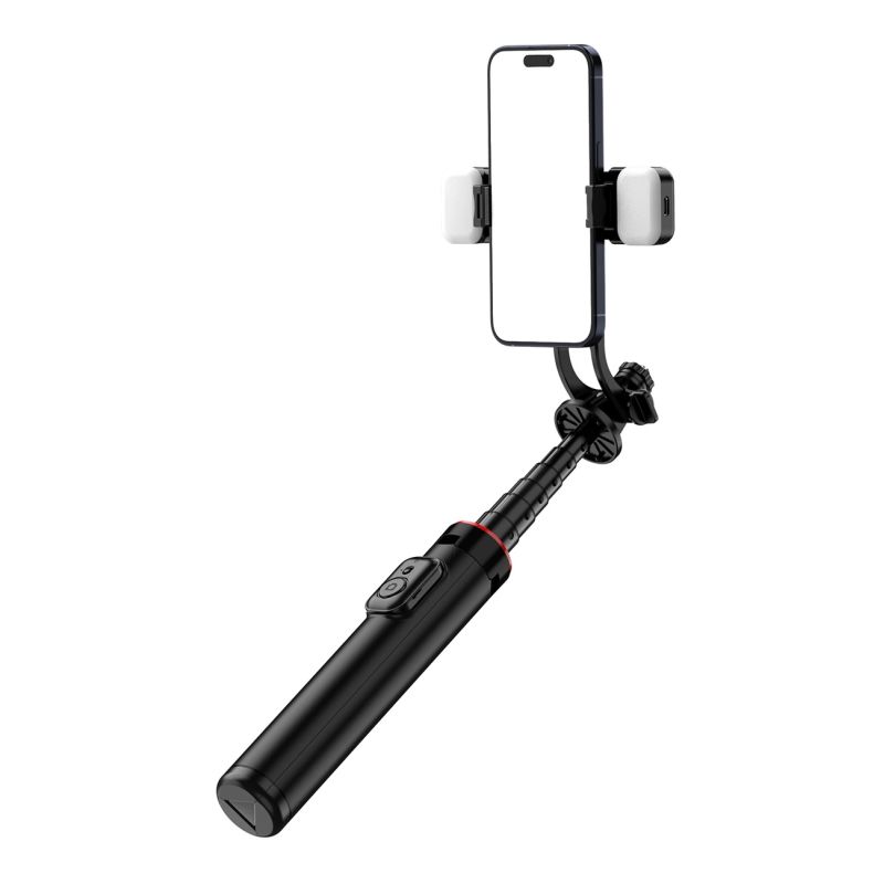 7. Selfie stick WC12YDS 1.3m aluminum alloy telescopic tripod with dual lamp and phone holder - black