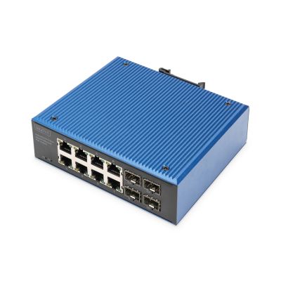 6. 8+4-Port Gigabit Ethernet PoE Industrial Switch with 8x GE RJ45 and 2 SFP+ Ports, PoE