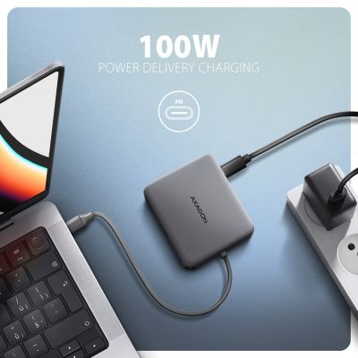 4. Axagon N HMC-5HL USB 5 Gbps hub, 2x USB-A, HDMI 4K/60 Hz, RJ-45 GLAN, PD 100 W, USB-C cable, wired, USB 3.2 Gen 1 (3.1 Gen 1) Type-C, Silver