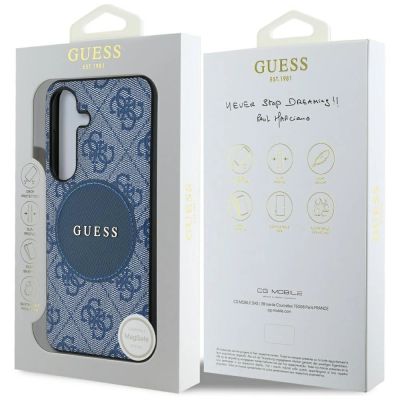8. Guess 4G Round Patch Classic Logo MagSafe case for Samsung Galaxy S25 Plus blue
