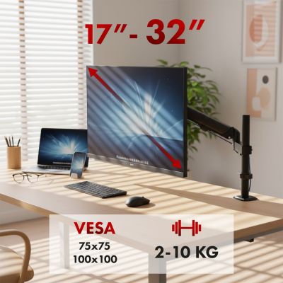 11. MACLEAN MONITOR MOUNT, GAS SPRING, 17"-32", 2-10KG, BLACK MC-135