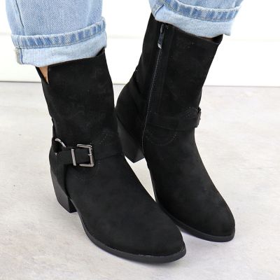 13. Women's suede cowboy boots black M.Daszyński MR1921-47