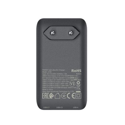 7. Acefast A100 65W GaN 2 USB-C+ USB-A Charger Ultra Slim - Black