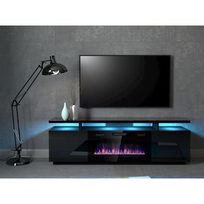 4. EVA TV cabinet with electric fireplace 180x40x52 black/gloss black