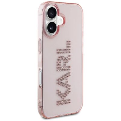 4. Karl Lagerfeld IML Rhinestones Logo iPhone 16 Case - Pink