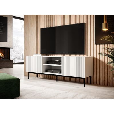 2. PAFOS TV cabinet on a black steel frame 150x40x60 white matt