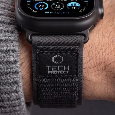 8. Tech-Protect Nylon Elite Strap for Apple Watch 44 / 45 / 46 / 49 mm – Black-Orange