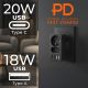 MACLEAN POWER SOCKET X2 + 4XUSB, SPLITTER WITH 2 SOCKETS, 2XUSB A, 2XUSB C PD 20W, 1X16A + 1X6A MCE249 F/B