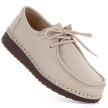 Women's leather lace-up moccasins, beige, Artiker 58C1519