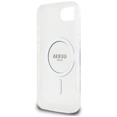 7. Guess IML Glitter Circle MagSafe iPhone 16e Case - Clear