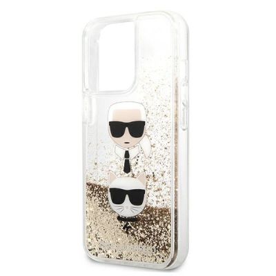 6. Karl Lagerfeld Liquid Glitter Karl&Choupette Head Case for iPhone 13 Pro Max 6.7" - Gold