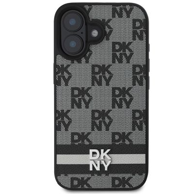3. DKNY Checkered Pattern & Printed Stripes iPhone 16 Case - Black