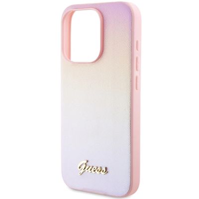 6. Guess GUHCP15XPSAIRSP iPhone 15 Pro Max 6.7" pink/pink hardcase Saffiano Iridescent Script