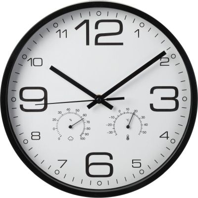 30CM WALL CLOCK WITH THERMOMETER, BLACK