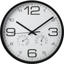 30CM WALL CLOCK WITH THERMOMETER, BLACK