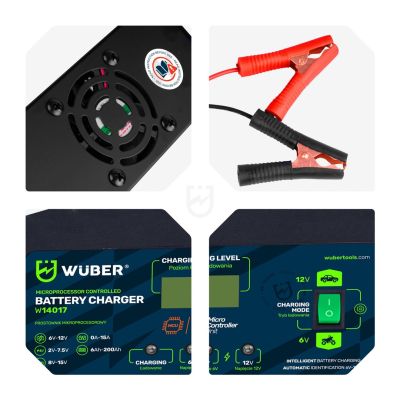 5. Microprocessor-Controlled Battery Charger 6–12V 15A + Battery Charger W14017 WUBER
