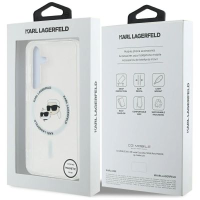 8. Case Karl Lagerfeld Button Karl & Choupette Heads Printed Logo MagSafe Samsung Galaxy S25 white