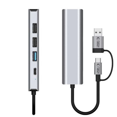 7. Tech-Protect HB03 HUB Adapter 5in1 USB-C + USB2.0 + USB3.0 + RJ45 - gray