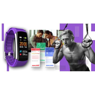 6. GIEWONT Black and Purple Smartwatch with 2 Straps GW200-3