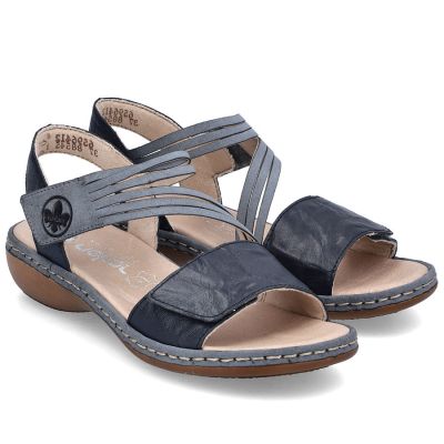 3. Women's leather sandals with velcro, navy blue, Rieker 65964-12