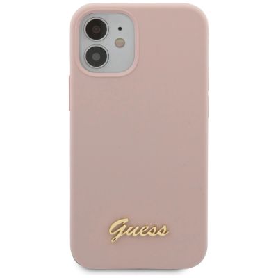 6. Guess GUHCP12SLSLMGLP iPhone 12 mini 5.4" light pink/light pink hardcase Silicone Script Gold Logo