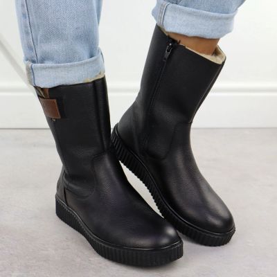 12. Black women’s leather platform ankle boots Rieker Y4355-00