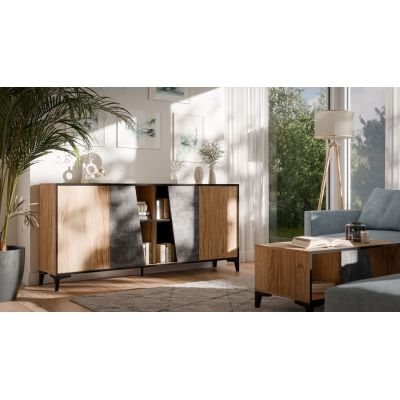 3. 4D OVO chest of drawers 180x38xH83 oak/concrete