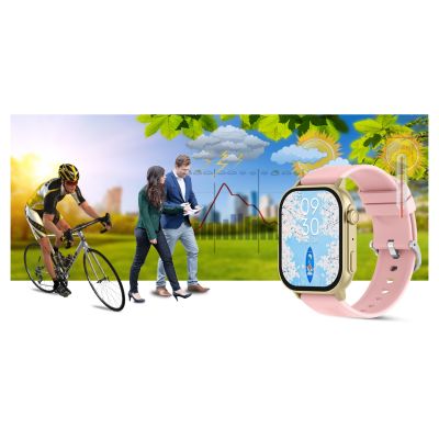 18. Smartwatch Gravity GT15-7 Pink Silicone Strap + Gold Bracelet