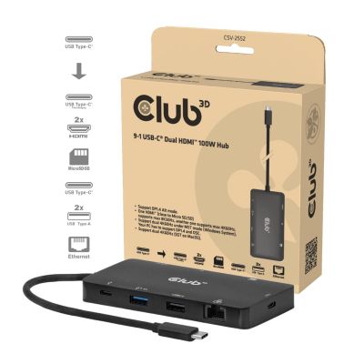 2. Club3D USB-C 9in1-HUB >2xHDMI/2xUSB/USB-C/LAN 4K60Hz PD100W retail