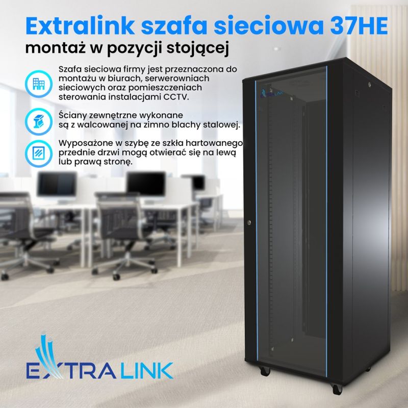 Extralink 37U 600x1000 EX.11403 Black floor-standing rack cabinet
