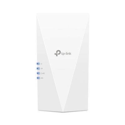 TP-Link AX3000 Wi-Fi 6 signal extender, speed 574 Mbps in the 2.4 GHz band + 2402 Mbps in the 5 GHz band, spec: 2 internal antennas, 1 gigabit port, Qualcomm dual-core 1.0 GHz processor, 1024 QAM, HE160 for 5 GHz, wall plugged, function: app