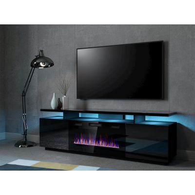 3. EVA TV cabinet with electric fireplace 180x40x52 black/gloss black