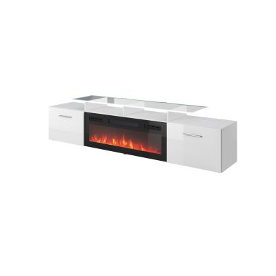 ROVA TV cabinet with electric fireplace 190x37x48 white/white gloss