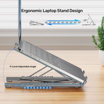 12. UNITEK ADJUSTABLE LAPTOP STAND + HUB USB-C/A, HDMI 2.0, PD 100W