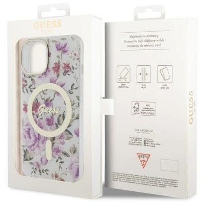 9. Guess GUHMP14MHCFWST iPhone 14 Plus 6.7" transparent hardcase Flower MagSafe