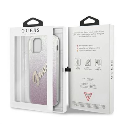 8. Guess GUHCP12MPCUGLSPI iPhone 12/12 Pro 6.1" pink/pink hardcase Glitter Gradient Script