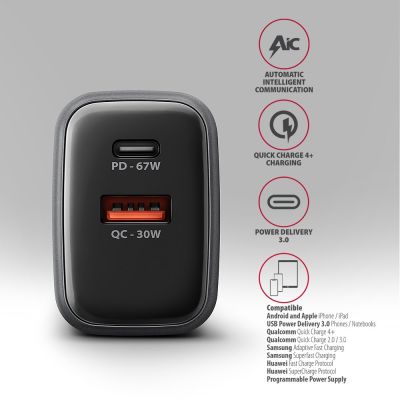 4. Axagon ACU-PQ67 charger for mobile devices Universal Black, Gray Alternating current Fast charging Internal