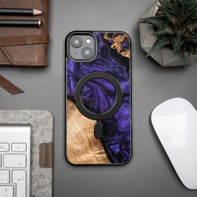 3. Wood and resin case for iPhone 15 Plus MagSafe Bewood Unique Violet - purple and black