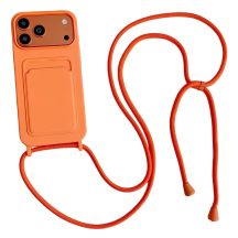 iPhone 17 Pro / 18 Pro Silicone Case with Card Pocket and Crossbody Strap - Orange