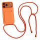 iPhone 17 Pro / 18 Pro Silicone Case with Card Pocket and Crossbody Strap - Orange