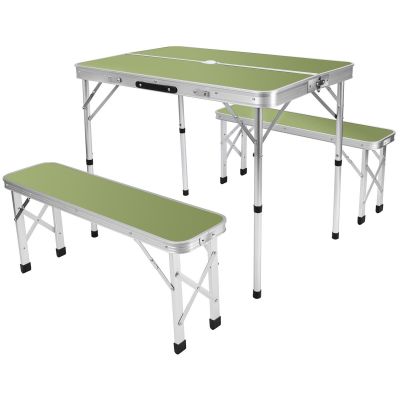 8. FOLDABLE CAMPING TABLE 90x60x70CM AND 2 BENCHES 87x23x39CM GREEN