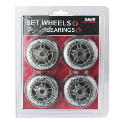 15. PU 84x24 82A TRANSPARENT (4 pcs) + ABEC-7 CHROME (8 pcs) SET NILS EXTREME