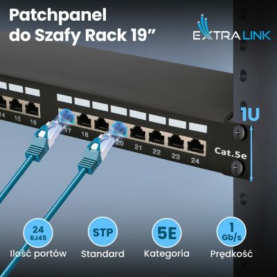16. Extralink Patchpanel CAT5E STP V2 24 ports